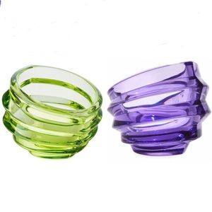 Orrefors Crystal Eko Bowls, one in violet, one in lime green, brand new.